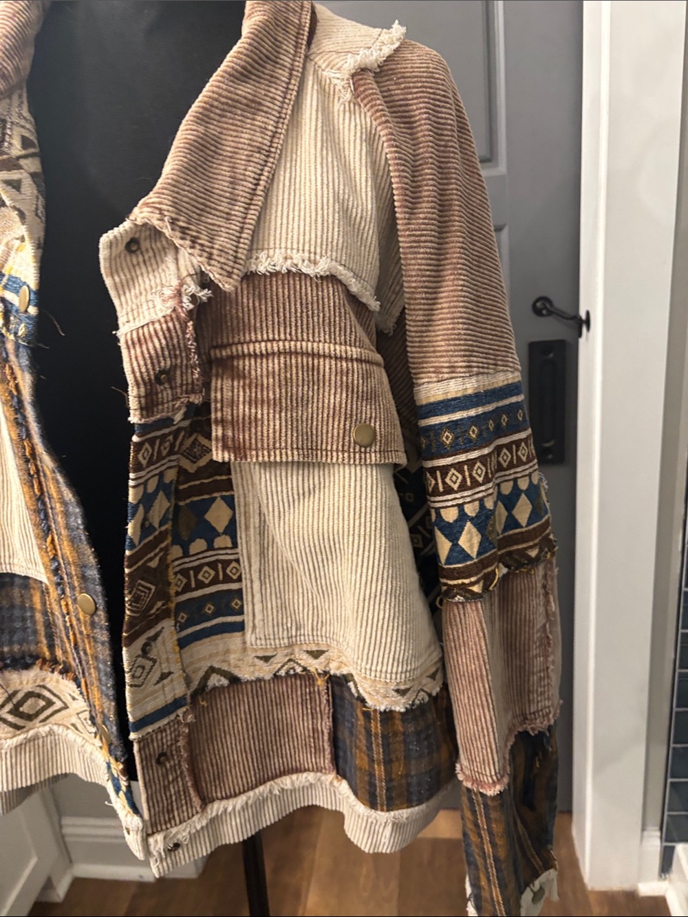 Boho Patchwork Corduroy Jacket - Brown Multi - Picture 6 of 11